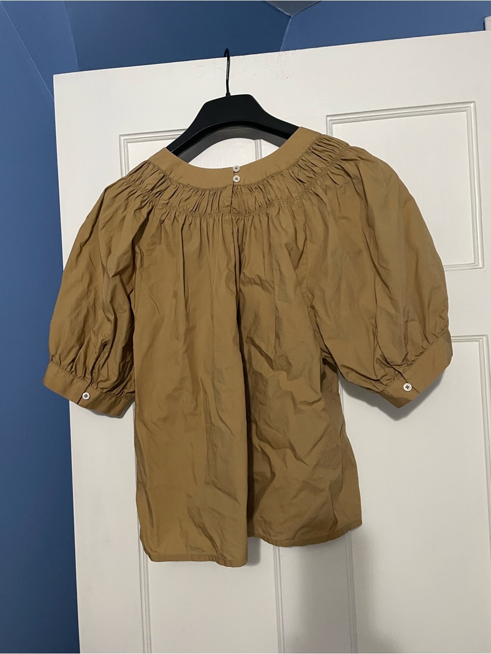 J. Crew Camel Smocked Yoke Puff Sleeve Blouse - Picture 2 of 3